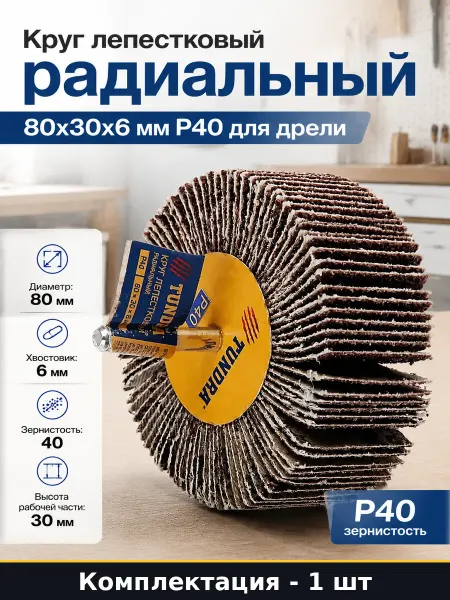 Круг лепестковый радиальный 80х30х6 мм Р40 для дрели