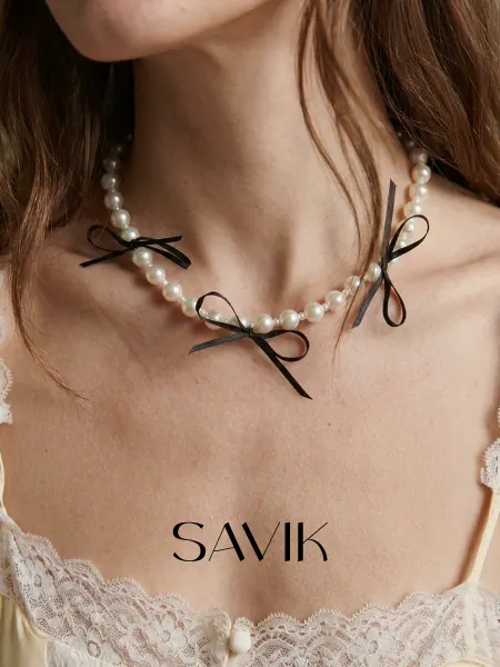 Savik Jewelry Бусы на шею с жемчугом и бантиками