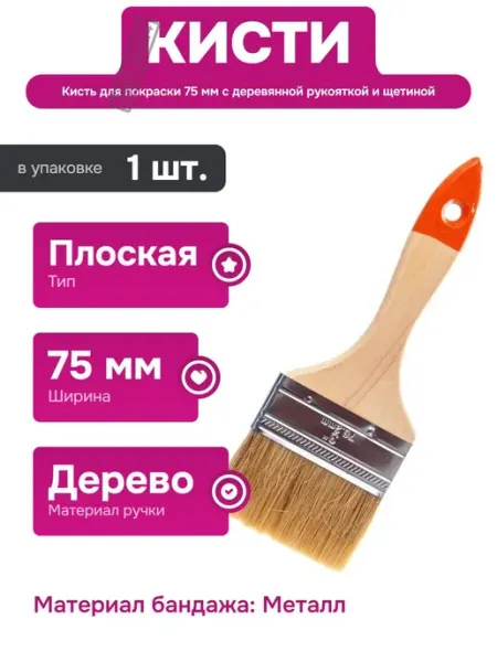 Шабашка Плоская кисть для окраски с искусственной щетиной и бандажом