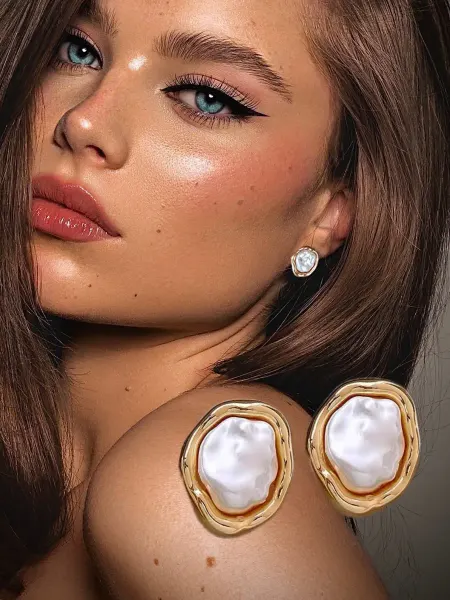 Luxejewels Серьги жемчужные золотистые бижутерия