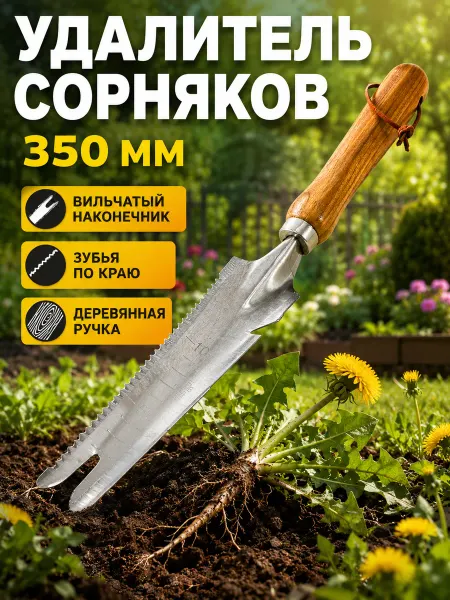 Корнеудалитель сорняков садовый с зубьями 350 мм