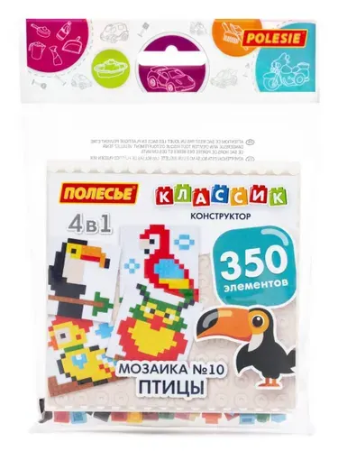 Детский пластиковый конструктор - мозаика Птицы, 350 элементов