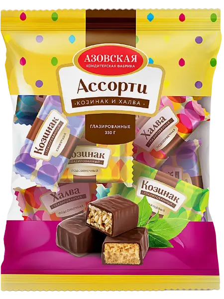 Конфеты Козинак и халва глазированные Азовская КФ 350г