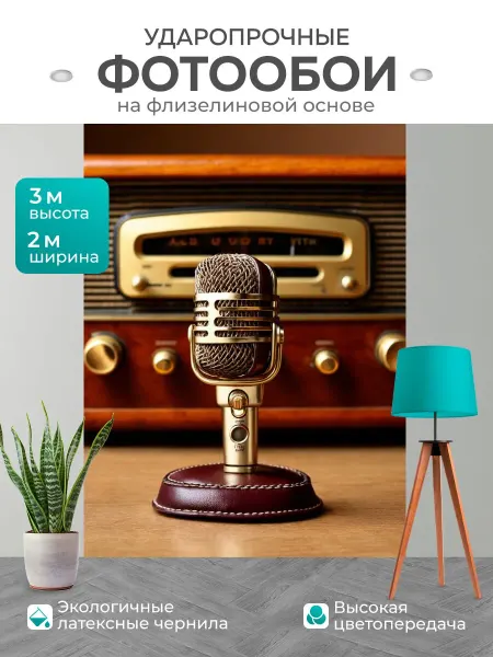LotsPrints Фотообои "Микрофон, выполненный в ретро-стиле, с." 2x3м