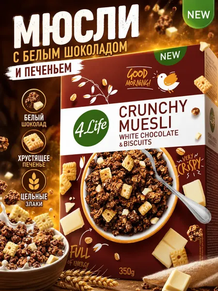 4Life Мюсли запеченные с белым шоколадом и печеньем 350г