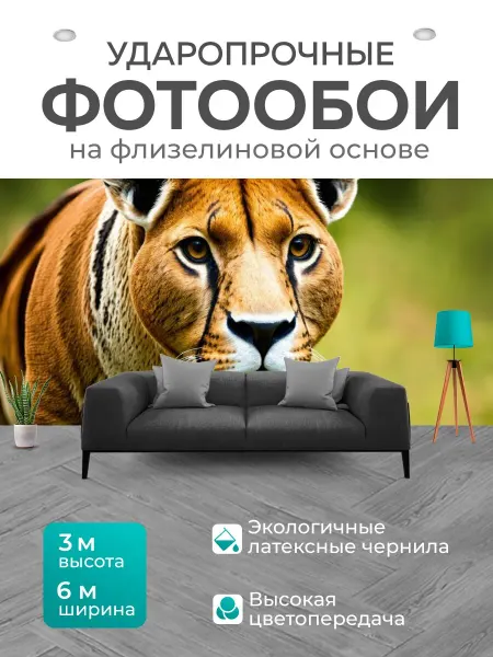 LotsPrints Фотообои "Животные в стиле гиперреализм." 6x3м