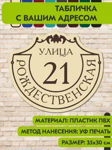 Адресная табличка на дом "Домовой знак" бежевая, 350х300 мм., из пластика, УФ печать не выгорает