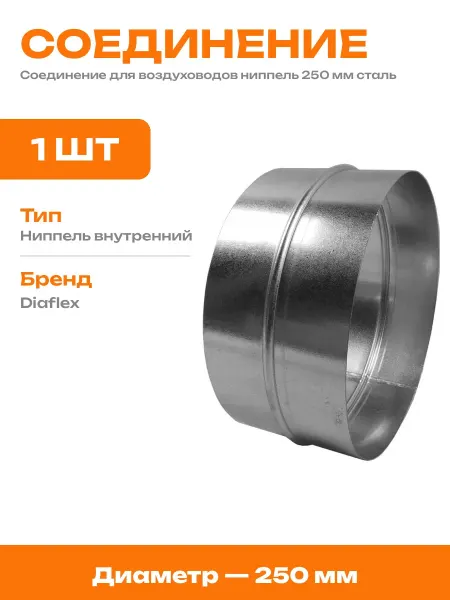 Оцинкованный ниппель 250 мм для круглых воздуховодов