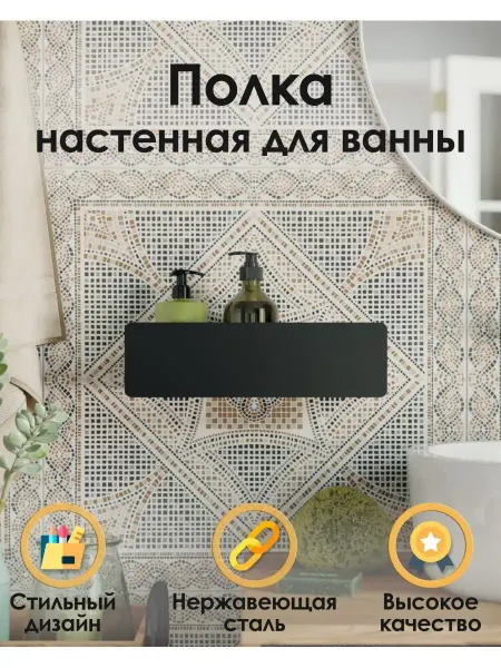 TEMPACHE Настенная полочка в ванну 35х12х10 черная