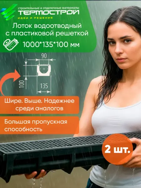 Aquastok Лоток водоотводный с пластиковой решеткой 2 шт