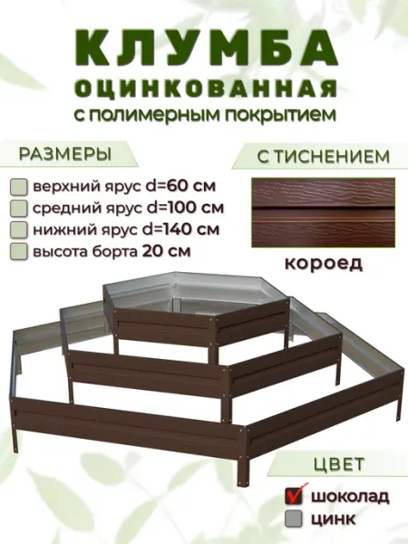 Народные грядки Клумба садовая трехъярусная оцинкованная с тиснением