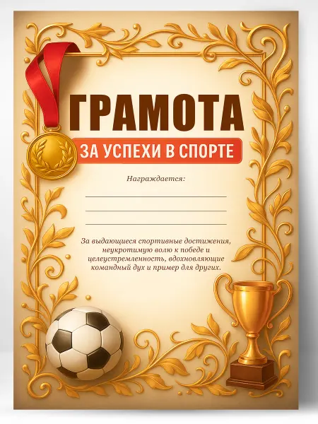 ЛАБОРАТОРИЯ ДЕТСТВА Грамота подарочная - диплом за успехи в спорте