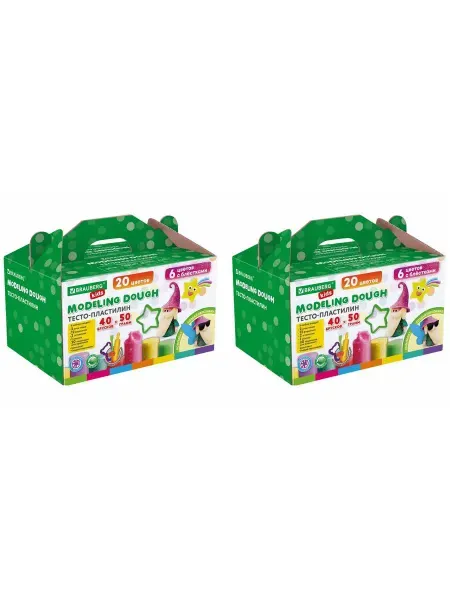 BRAUBERG KIDS пластилин-тесто для лепки, 40 шт, 2000 г, 12 формоче - 2шт