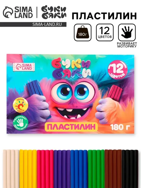 Буки Бяки Пластилин 12 цветов для творчества и раскраски, 2 шт