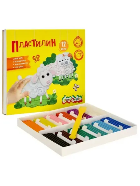 КАЛЯКА-МАЛЯКА Пластилин 12 цветов, 180 гр, ПКМ12