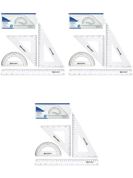 Brauberg набор чертежный большой(линейка 30 см, 2 угольника, тр - 3шт