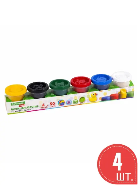 BRAUBERG KIDS 3шт. Пластилин-тесто для лепки 6 цветов 300 г яркие