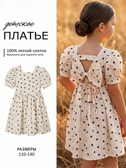 Летнее платье для девочек, легкое повседневное платье, 100% хлопок, 4-8 лет
