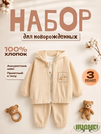 Комплект для малышей: кардиган, брюки и лонгслив (3–6 / 6–9 месяцев)