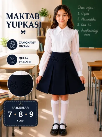 Школьная юбка, для девочки, чёрная юбка, юбка с бантиками, школьная форма, современная юбка
