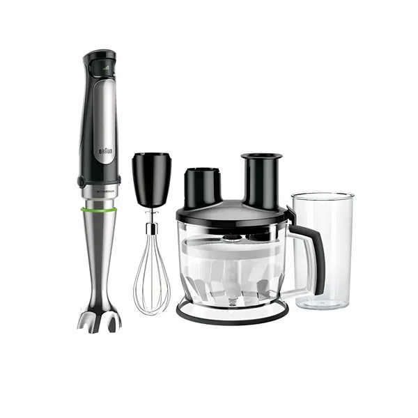 Погружной блендер Braun MQ7075X, 850 Вт, 10 скоростей, насадки: венчик, измельчитель 1,5 л, тёрка, шинковка, чёрный/серый