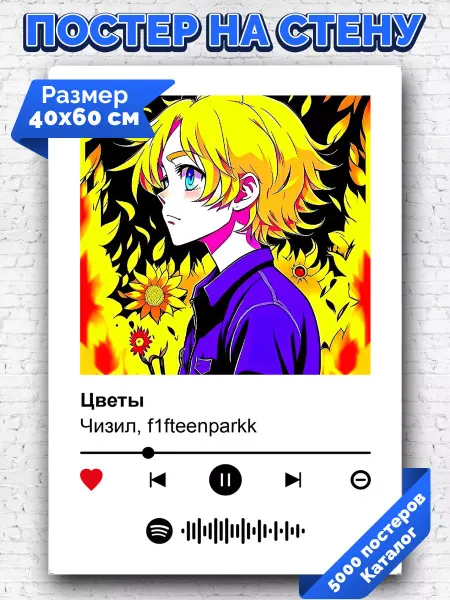 Arthata-spotify постер Спотифай постер Постер Чизил f1 fteenparkk - Цветы 40х60