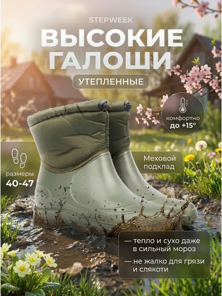 STEPWEEK Сапоги галоши утепленные с мехом высокие