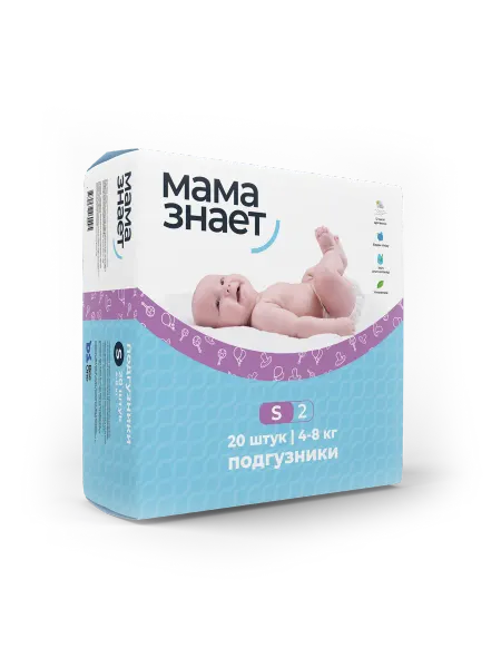 МАМА ЗНАЕТ Подгузники МИНИ ПАК S (1) 4-8 кг 20 штук