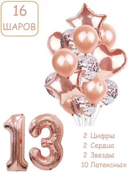 Патишар Шарики воздушные для фотозоны 16 пуд цифра 13 лет девочке