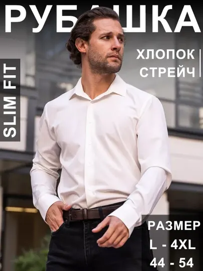 Рубашка мужская, классическая, длинные рукава Slim Fit