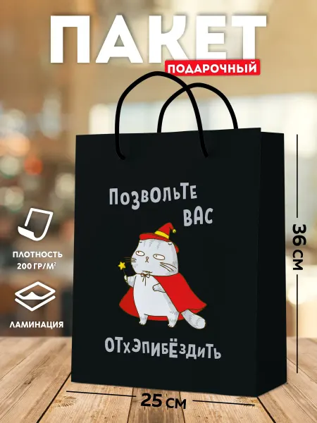 SuperFun Подарочный пакет С Днем рождения с котиком прикол упаковка