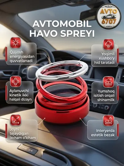 Авто ароматизатор, солнечный, вращающийся 360°, двойное кольцо