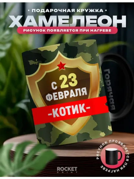Rocket Print Кружка хамелеон мужская именная Котик с 23 февраля