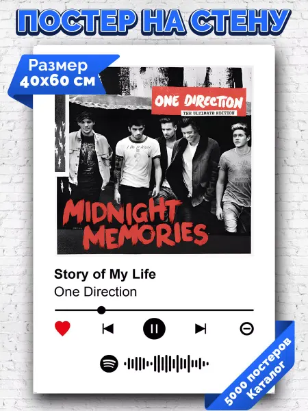Arthata-spotify постер Спотифай постер Плакат на стену One direction - Story of My Life 40х60