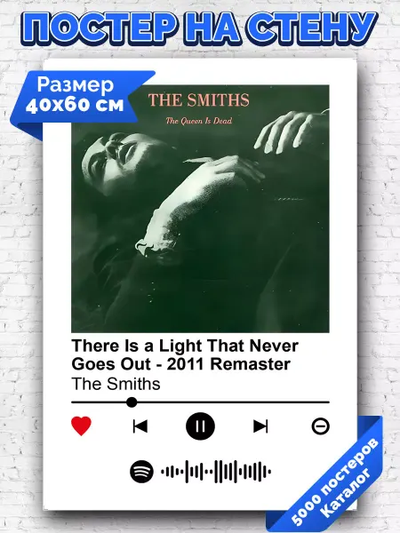 Arthata-spotify постер Спотифай постер Постер the smiths-there is a light that never goes out 40х60