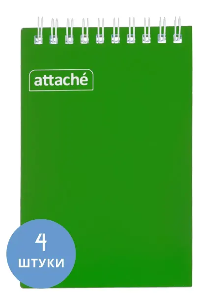 Attache Блокнот для записей на спирали А6 60л. темно-зеленый, 6 штук