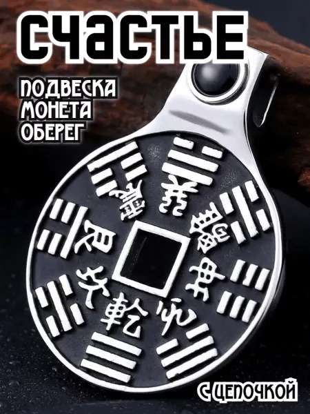 STEEL SOLDIER Подвеска на шею мужская на цепочке монета феншуй Багуа