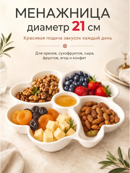Менажница пластиковая тарелка 4 секции диаметр 21 см 3шт
