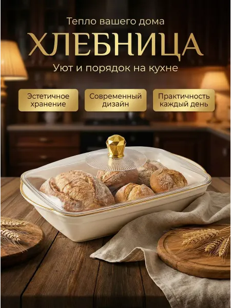 Хлебница с крышкой настольная для кухни