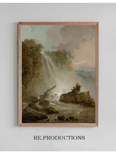 Re.productions Постер Waterfall with Drawing Artist - Hubert Robert