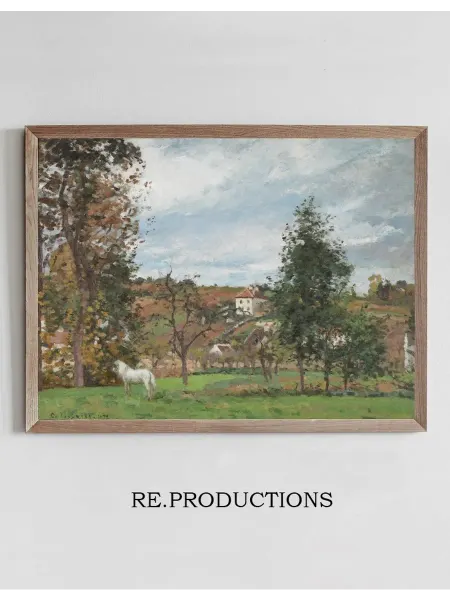 Re.productions Постер Paysage Avec Cheval Blanc Dans - Camille Pissarro