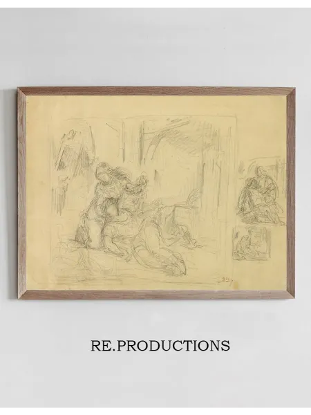 Re.productions Постер Woman Dying, Man in Bedroom, Two - Eugène Delacroix