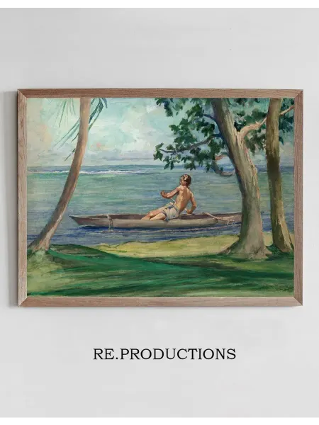 Re.productions Постер Boy in Canoe Passing in Front of - John La Farge