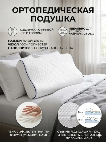SleepTime Подушка для сна мягкая гипоаллергенная 1 шт