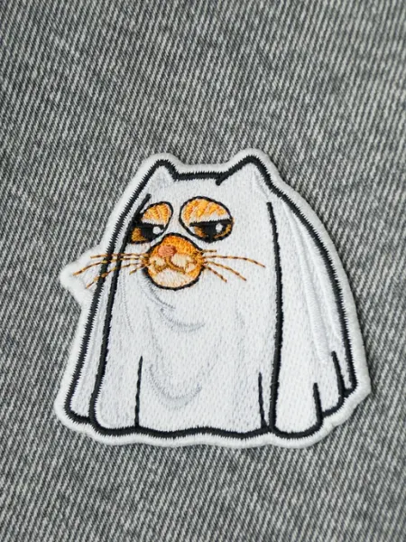 Термонаклейка кот нашивка белый заплатка для одежды декор