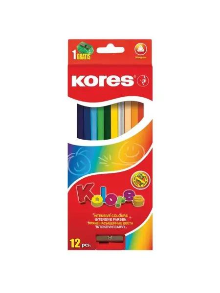 Kores Карандаши цветные 12 цветов трехгранные с точилкой