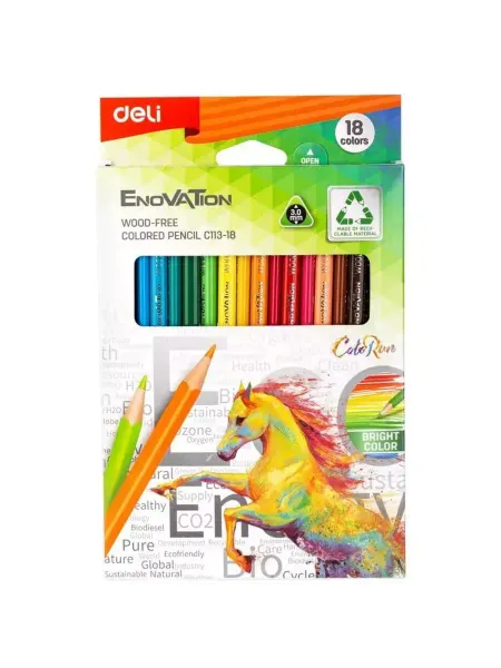 DELI Карандаши цветные Enovation 18 цветов трехгранные