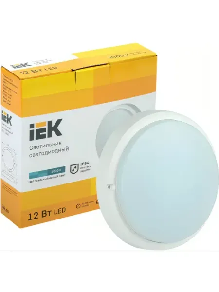 Iek Светильник светодиодный ДПО 4002 12Вт 4000К IP54 круг, 1 шт