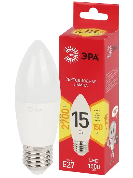 ЭРА Лампа светодиодная RED LINE LED B35-15W-827-E27 R 15Вт свеча