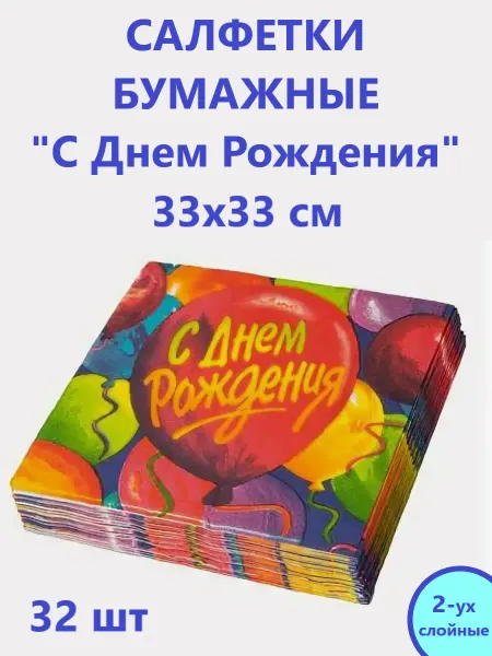 Салфетки С Днем Рождения Шары 33см 32шт